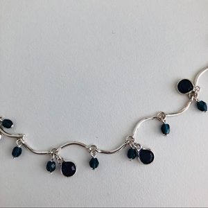 Silver and dark blue faux sapphire necklace